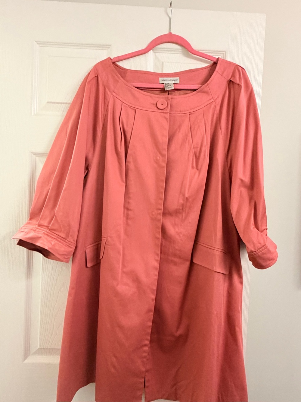 Newport News Coral Pink A-Line Long Sleeve Dress Coat